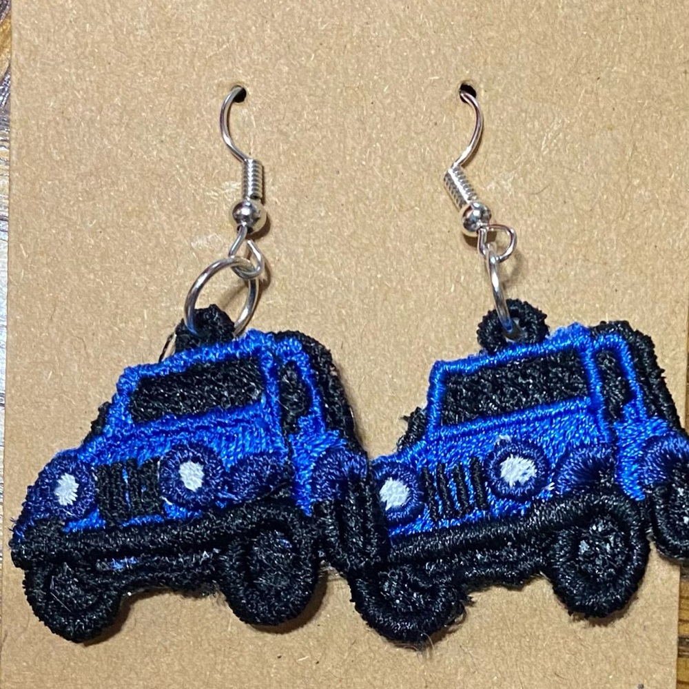 Ocean Blue Embroidered Jeep #jeepearrings can be made in any color except black.
